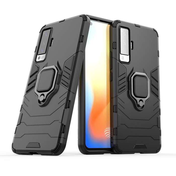 For vivo X50 PC + TPU Anti-fall Protective Case with Ring Holder(Black)