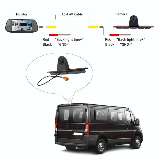 PZ461 Car Waterproof High Position Tail Light Brake Light View Camera + 7 inch Rearview Monitor f...