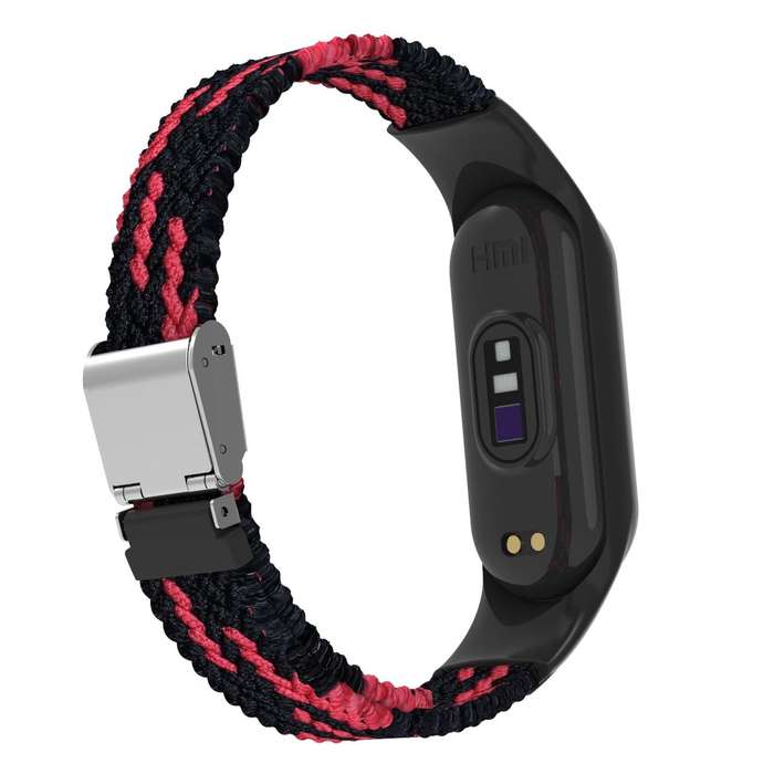 For Xiaomi Mi Band 7 Adjustable Nylon Braided Integrated Watch Band(Black Red)