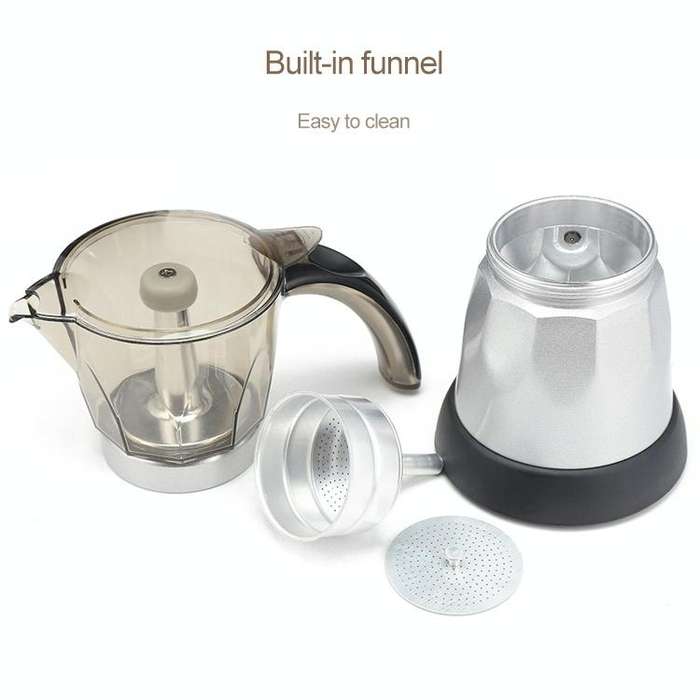 3 to 6 Cup Aluminium Alloy Electric Moka Coffee Pot Percolator EU Plug