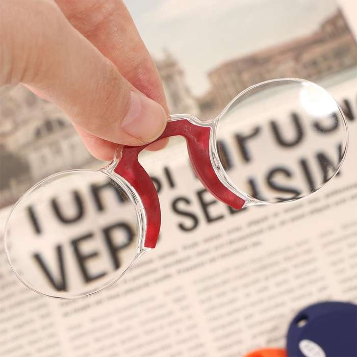Clip-nose Reading Glasses Portable Reading Mirror No Mirror Leg Glasses, Degree: +250(Rose Red)