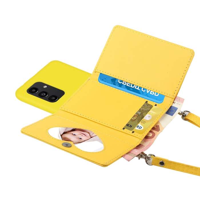 For Samsung Galaxy A54 5G Crossbody Lanyard Wallet Card Bag Phone Case(Yellow)