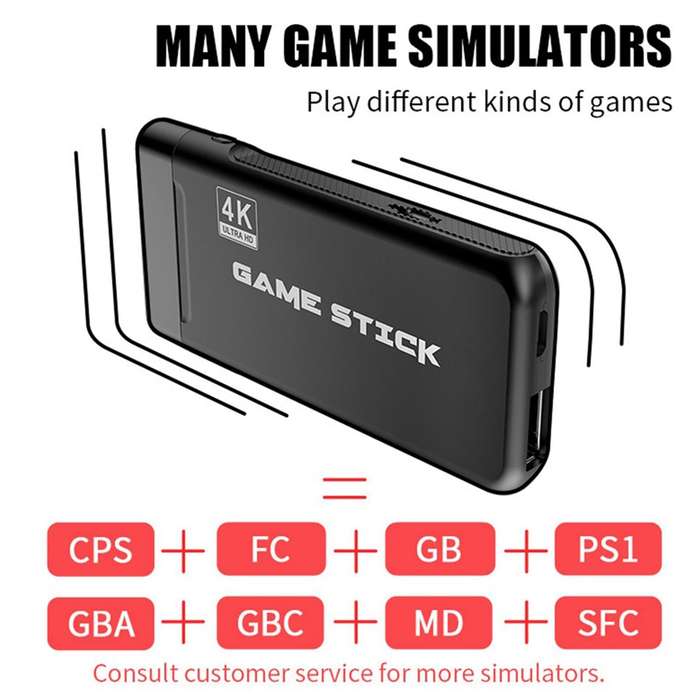 PS3000 64GB 4K Retro Game Stick with 2 Wireless Gamepads 10000+ Games Pre-installed