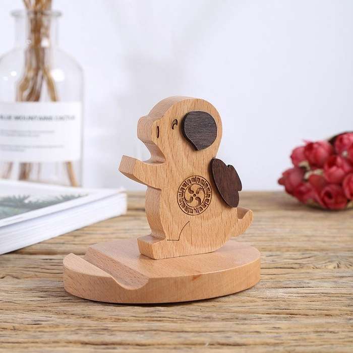 Wooden Mobile Phone Bracket Beech Lazy Mobile Phone Holder,Style: Piggy