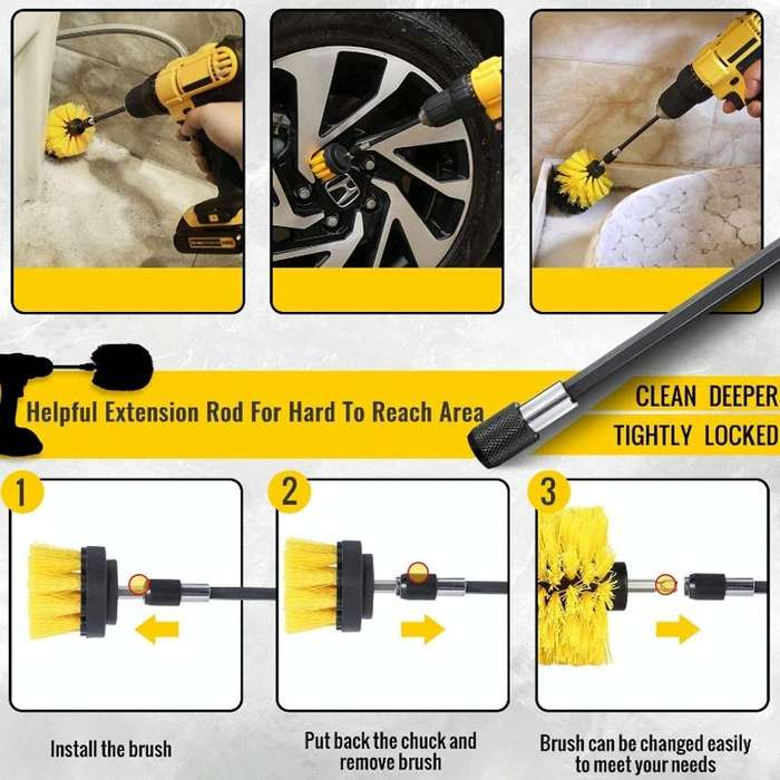 31pcs/set Electric Drill Brush Kitchen Bathroom Wall Cleaning Set(Yellow)