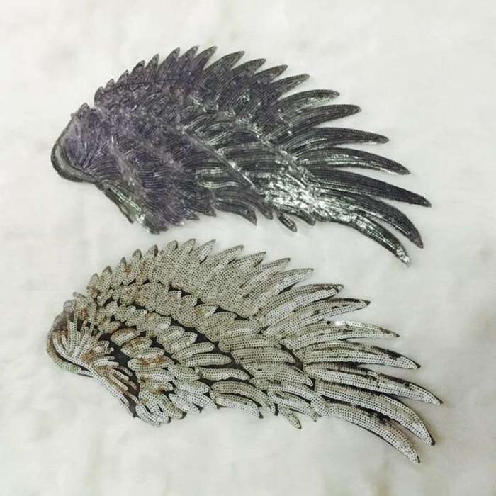 Royal Blue A Pair Sequin Feather Wing Shape Clothing Patch Sticker DIY Clothing Accessories, Size...