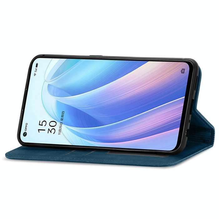 For OPPO Reno7 5G Retro Skin Feel Magnetic Flip Leather Case(Blue)