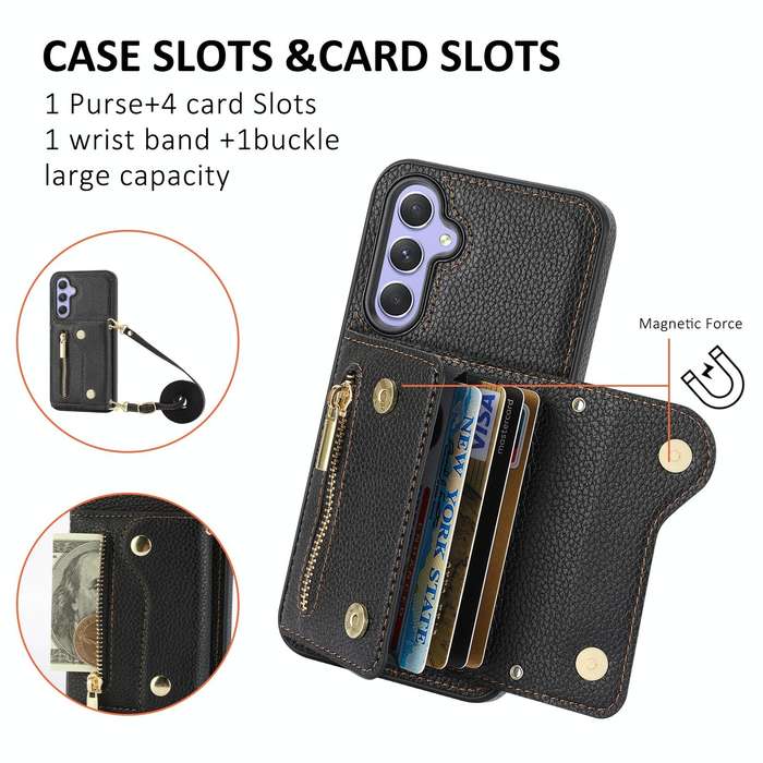 For Samsung Galaxy S24 DF-09 Crossbody Litchi texture Card Bag Design PU Phone Case(Black)