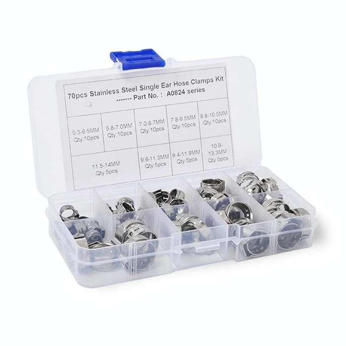 70 PCS Adjustable Single Ear Plus Stainless Steel Hydraulic Hose Clamps O-Clips Pipe Fuel Air, In...