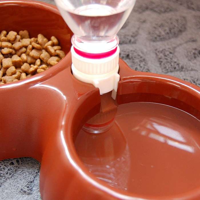 Pumpkin Shape Dog Cat Food Dish + Drinking Water Double Bowls with Automatic Water Dispenser, Siz...