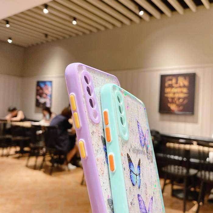 For Samsung Galaxy S21 5G Color Butterfly Glitter Epoxy TPU Phone Case(Purple)