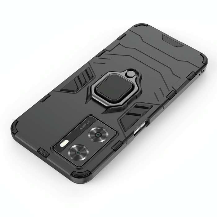 For OPPO A57 4G Foreign Version Shockproof PC + TPU Holder Phone Case(Navy Blue)