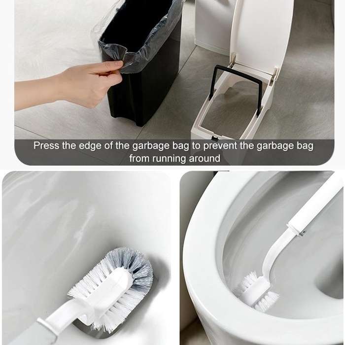 Bathroom Toilet Toilet Brush Integrated Pressing Open Lid Square Trash Can Set with Brush(Ivory W...
