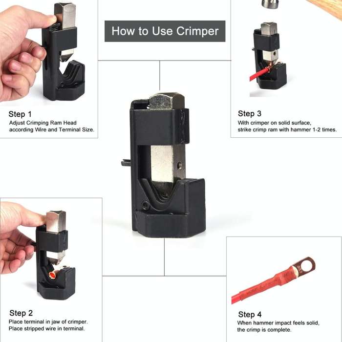 Car Battery Cable Hammer Crimper Hammer Lug Crimper Tool Pliers with T2 Copper 4 x 5/16 Heavy-dut...