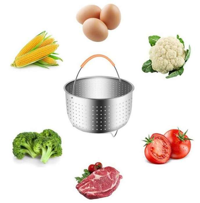 Stainless Steel Steaming Basket Plug-in Silicone Handle Pressure Cooker Steamer Kitchen Cooker Ac...
