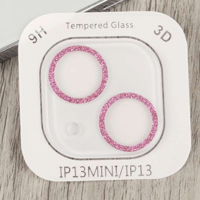 For iPhone 14 Glitter Ring Tempered Glass Camera Lens Film(Pink)