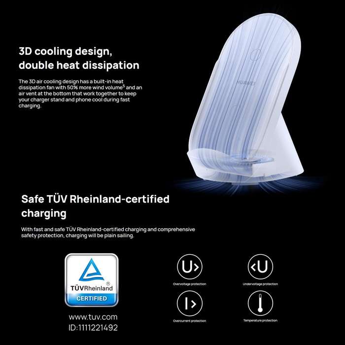 Original Huawei CP62R 50W Max Qi Standard Super Fast Charging Vertical Wireless Charger Stand (Wh...
