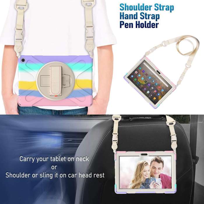For Amazon Kindle Fire HD 10 2021 Silicone + PC Protective Case with Holder & Shoulder Strap(Colo...