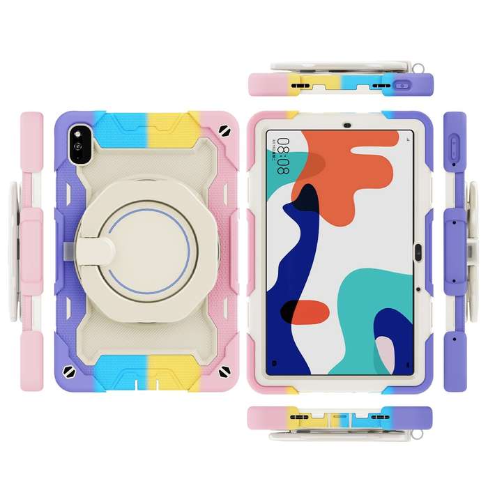 For Huawei MatePad 10.4 Armor Contrast Color Silicone + PC Tablet Case(Colorful Pink)