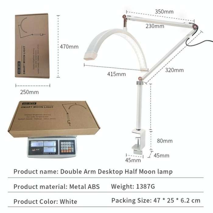 HD-M3X For Eyelash Extensions / Tattoo / Nail Art Lighting Lamp 16 inch Clip-on Half Moon Desk La...