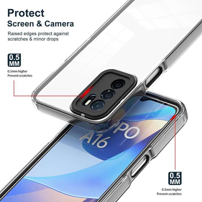 For OPPO A16 / A16s 3 in 1 Clear TPU Color PC Frame Phone Case(Black)