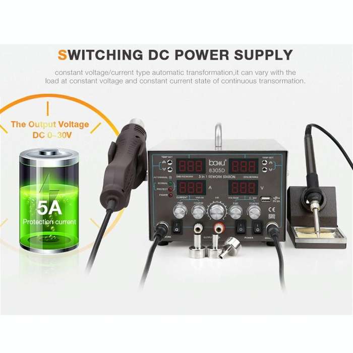 BAKU ba-8305D 220V 3 in 1 4 Digital Display Hot Air Gun Set, EU Plug