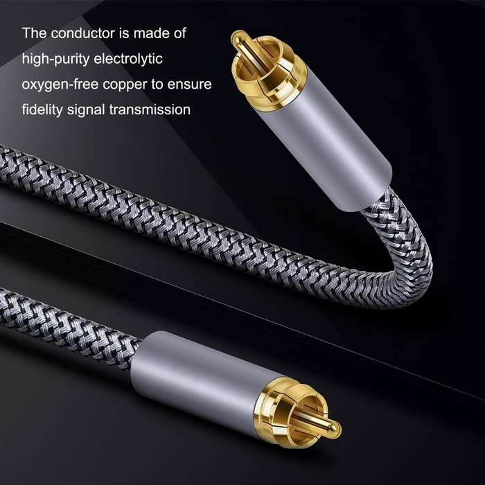 3m Pure Copper RCA Coaxial HIFI Digital Audio Cable SPDIF Subwoofer Speaker Cable(Silver Gray)