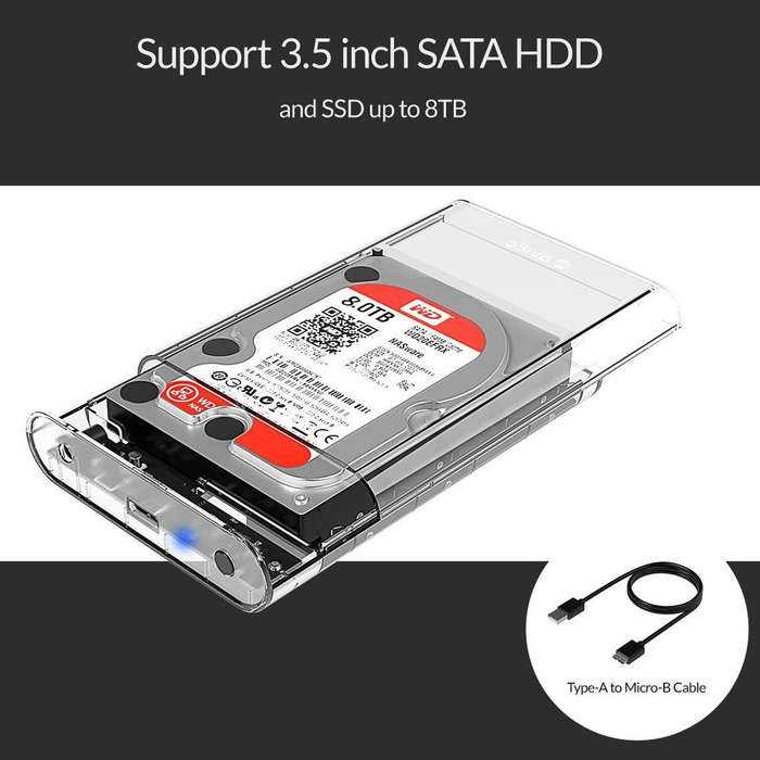 ORICO 3139U3 3.5 inch SATA HDD USB 3.0 Micro B External Hard Drive Enclosure Storage Case(Transpa...