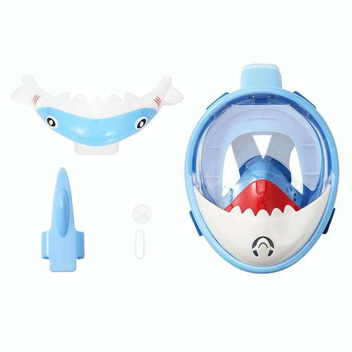 Cartoon Kids Full Dry Diving Mask Swimming Anti-Fog Snorkeling Mask, Size: XS(Shark Blue)