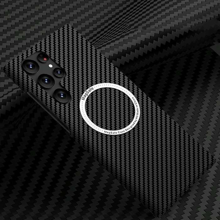 For Samsung Galaxy S22 Ultra 5G Carbon Fiber Texture MagSafe Magnetic Phone Case(Black)