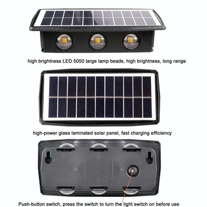 6LED Solar Wall Lamp Outdoor Waterproof Up And Down Double-headed Spotlights(White Light)