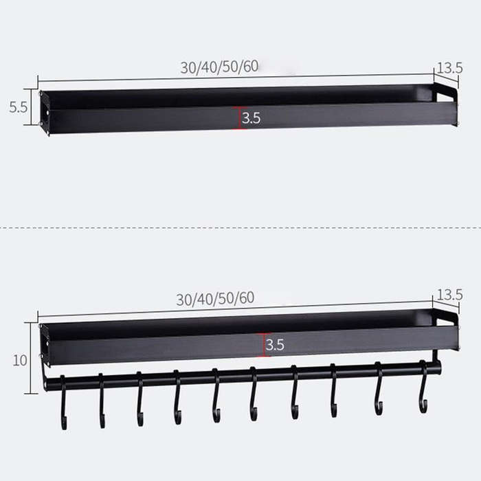 30cm 4 Hooks Kitchen Multi-function Wall Hanging Holder Seasoning Storage Rack(Black)