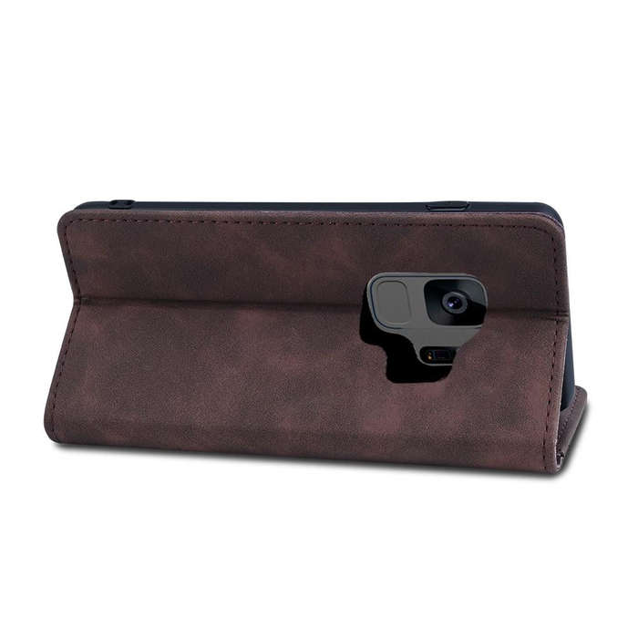 For Samsung Galaxy S9 Skin-feel Calfskin Texture Magnetic Dual-Fold Horizontal Flip Leather Case ...