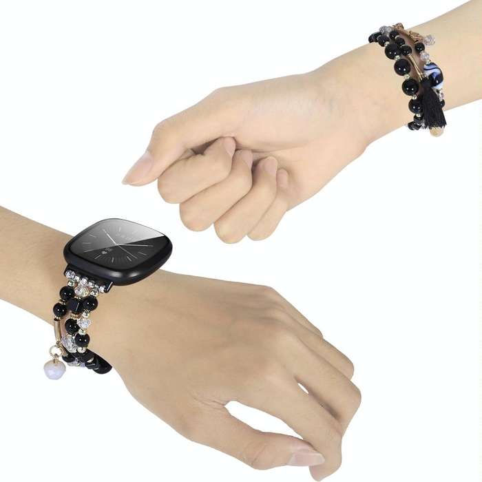 For Fitbit Versa 3 / Sense Round Bead Chain Watch Band(Black)