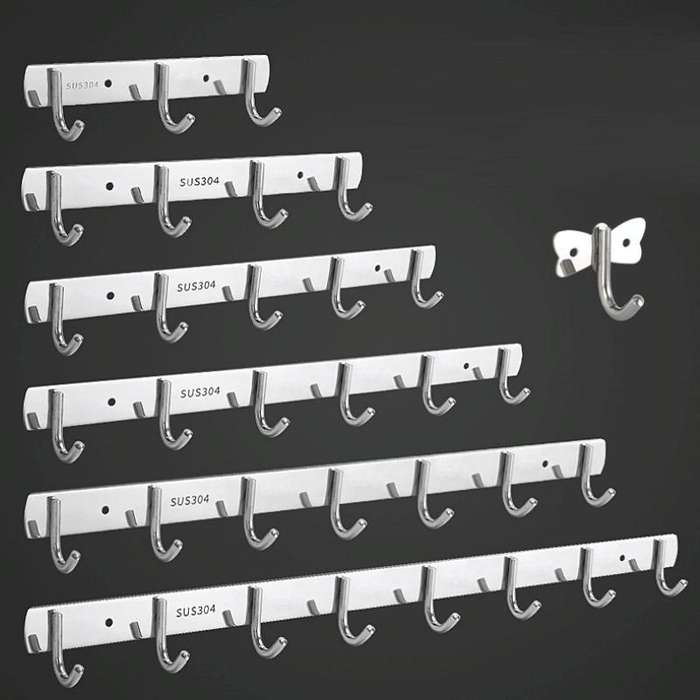 304 Stainless Steel No Punching Door Rear Coat Hook, Specification: 6 Hooks