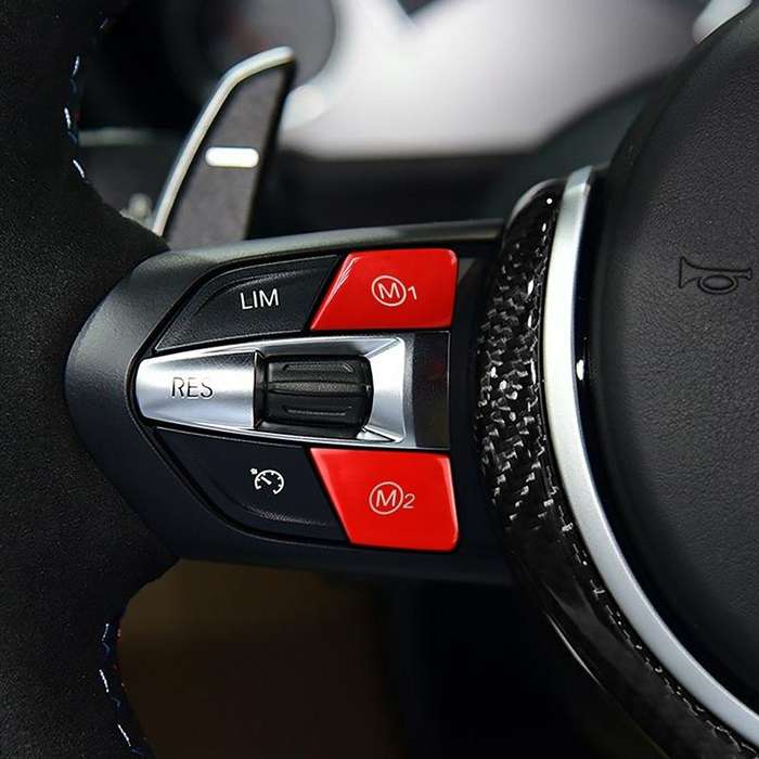Sports Steering Wheel M1+M2 Fashion Button Switch Trim Cover for BMW F30 F34 F15 F16 2014-2018(Red)