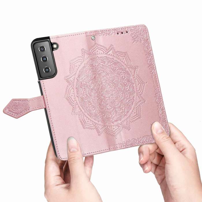 For Samsung Galaxy S22 5G Mandala Flower Embossed Horizontal Flip Leather Case with Holder & Card...