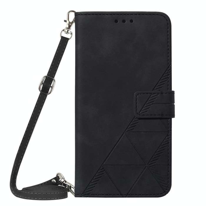 For Samsung Galaxy A12 / M12 Crossbody 3D Embossed Flip Leather Phone Case(Black)
