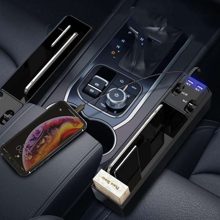 Car Seat Storage Box With Cable Car USB Charger, Style:3-wire