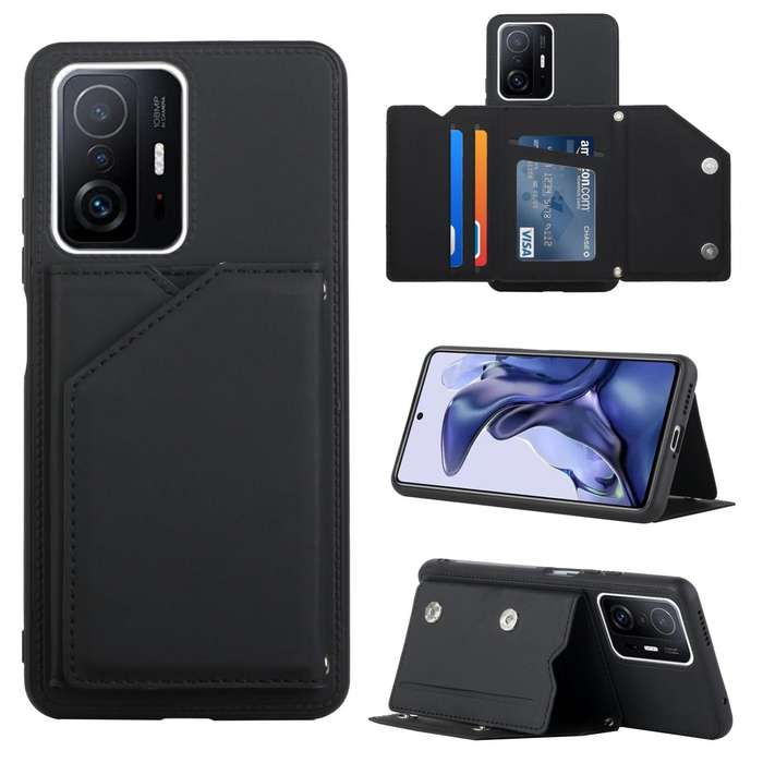 For Xiaomi Mi 11T / Mi 11 Pro Skin Feel PU + TPU + PC Back Cover Shockproof Phone Case with Card ...
