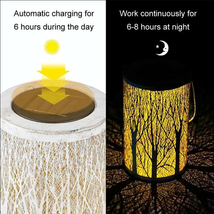 Outdoor Solar Wrought Iron Projection Lamp Hollow Wall Hanging Portable Garden Decorative Lamp, S...