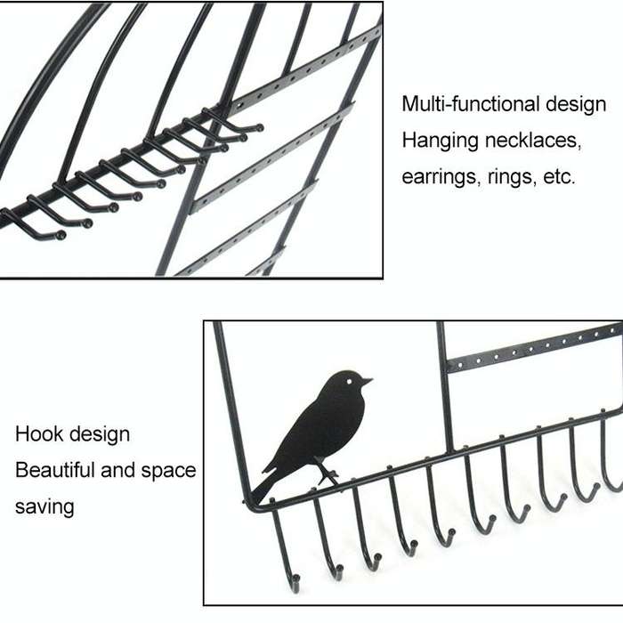 Birdcage Shape Ear Stud Earrings Bracelet Pendant Necklace Jewelry Display Storage Rack(Black)