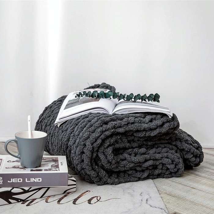 Handmade Thick Wool Knitted Blanket Sofa Chenille Stick Knitted Blanket, Size: 80 x 100 CM(Dark G...
