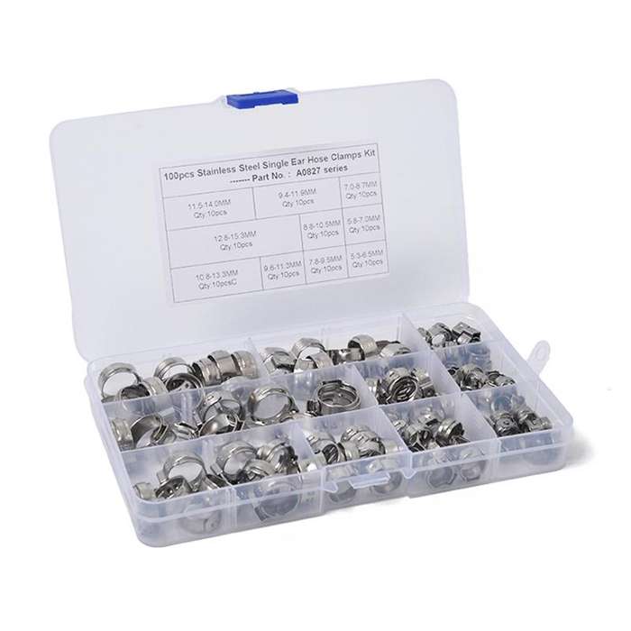 100 PCS Adjustable Single Ear Plus Stainless Steel Hydraulic Hose Clamps O-Clips Pipe Fuel Air, I...