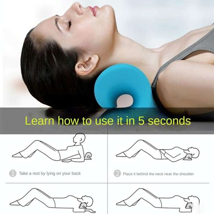 Neck Shoulder Stretcher Relaxer Cervical Chiropractic Traction Device Pillow (Dark Blue)