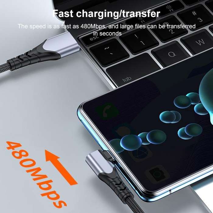 6A 66W USB to USB-C / Type-C Elbow Mobile Phone Game Fast Data Cable, Length:2m(Black)