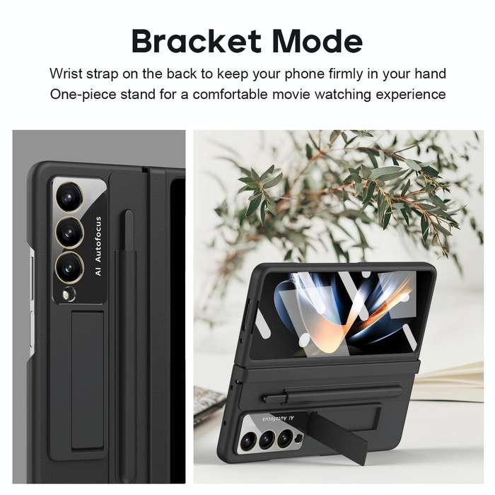 For Samsung Galaxy Z Fold4 PU + PC Full Coverage Phone Case with Pen/Pen Slots(Black)