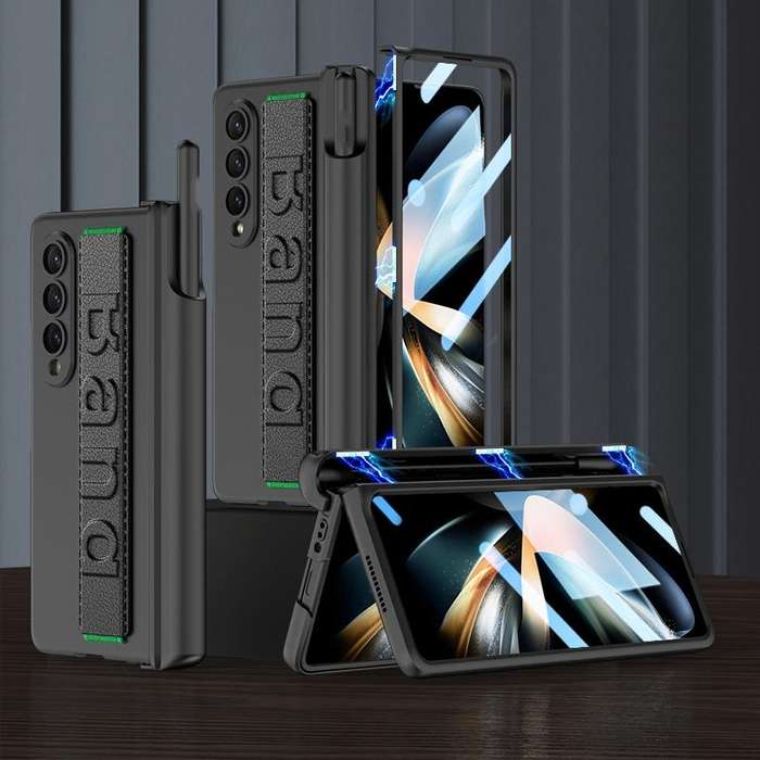 For Samsung Galaxy Z Fold4 GKK Magnetic Fold Hinge Shockproof Phone Case with Wrist Strap(Black)