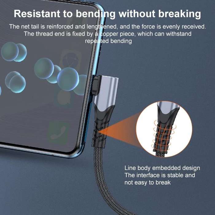 6A 66W USB to USB-C / Type-C Elbow Mobile Phone Game Fast Data Cable, Length:2m(Black)