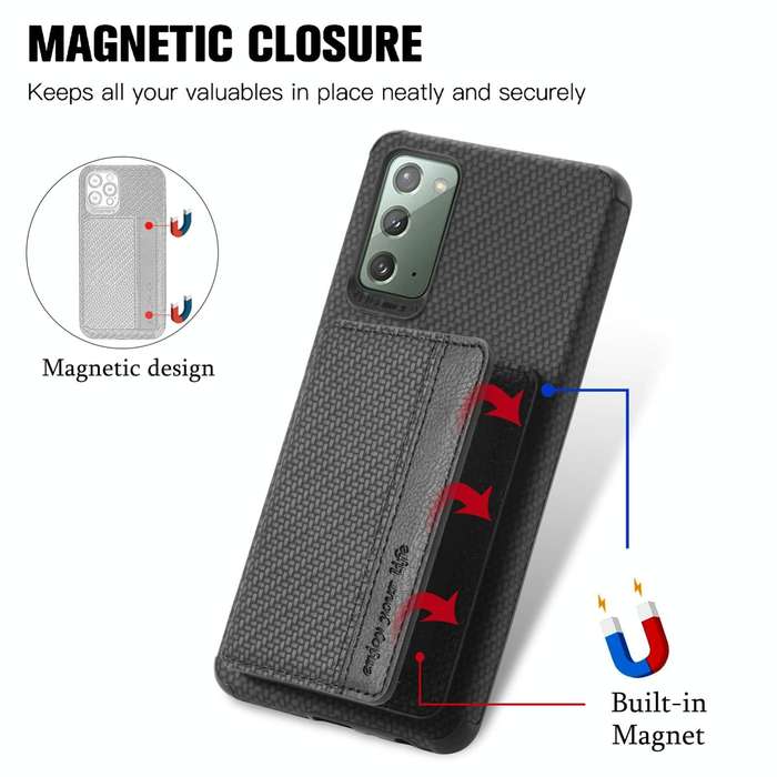 For Samsung Galaxy A10S Carbon Fiber Magnetic Card Bag TPU+PU Shockproof Back Cover Case with Hol...